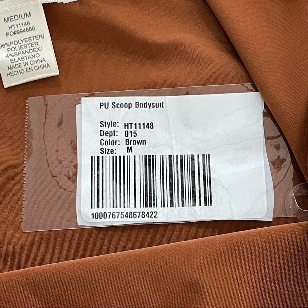 Bozzolo faux leather scoop high cut brown bodysuit size M NWT - Picture 7 of 8